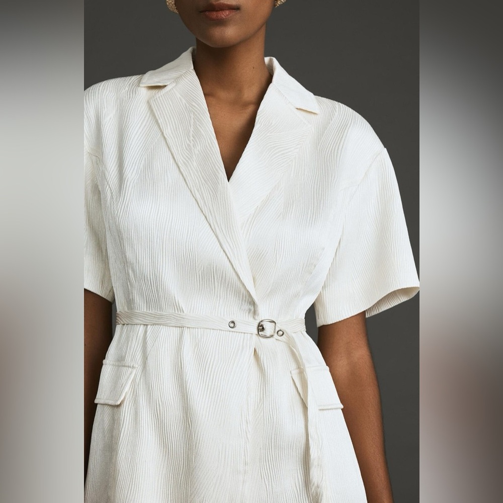 Anthropologie  Lorenzo Short-Sleeve Belted Blazer Mini Dress Ivory SM NWT